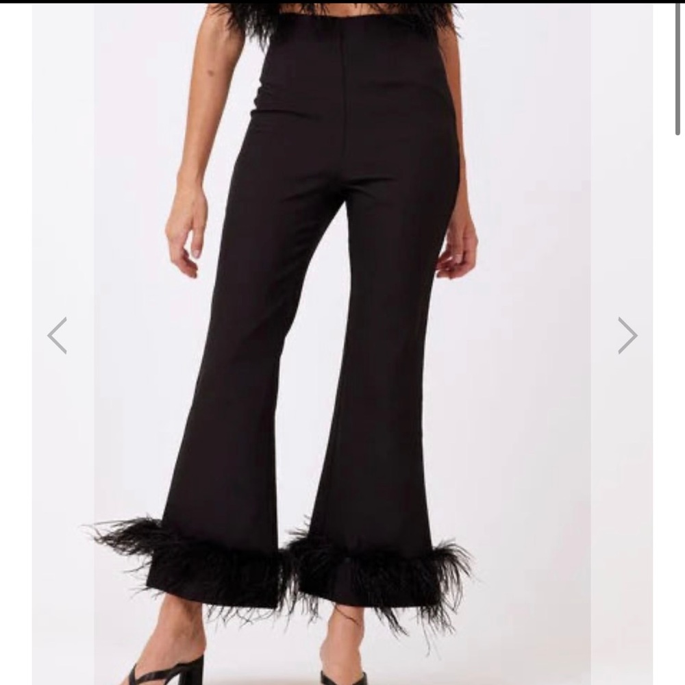 NWT Aureum Feather Trim Pants Wide Leg Black Size Large